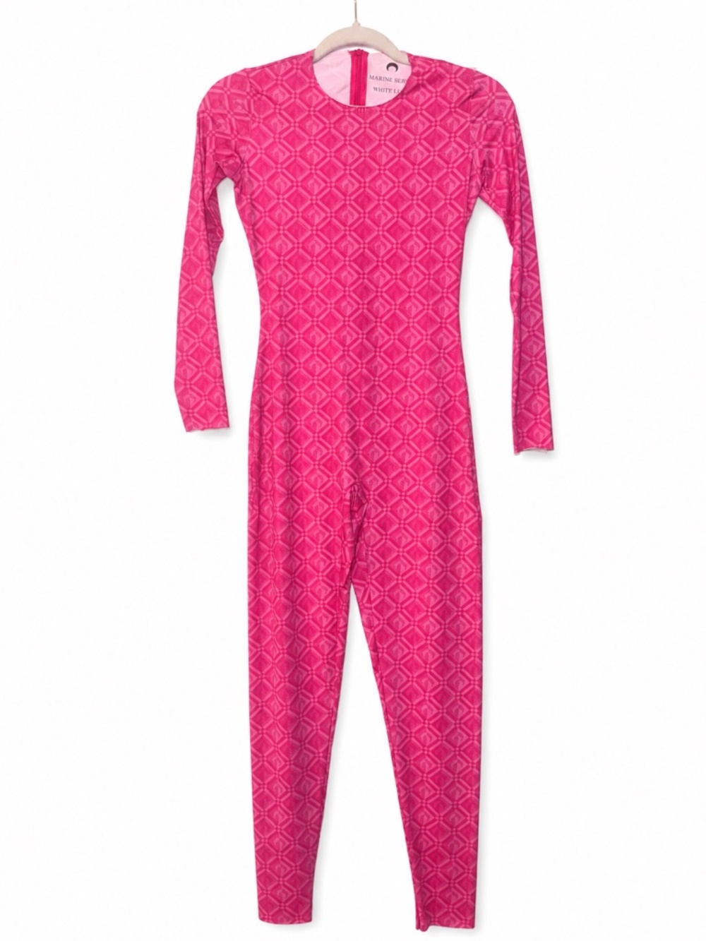 Marine Serre White Line Pink Monogram Long Sleeve Catsuit Jumpsuit